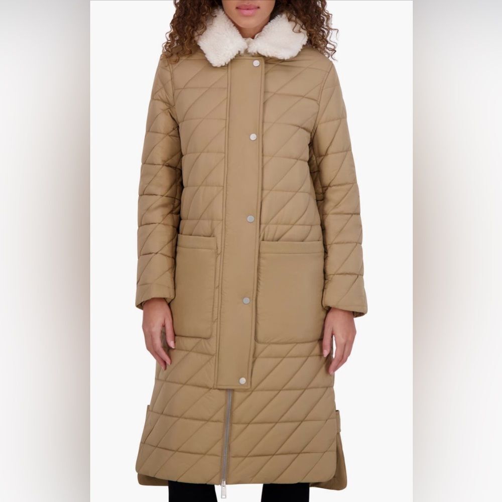 Andrew Marc Maxine Faux Shearling Collar Quilted Coat Midi Insulated M NWT